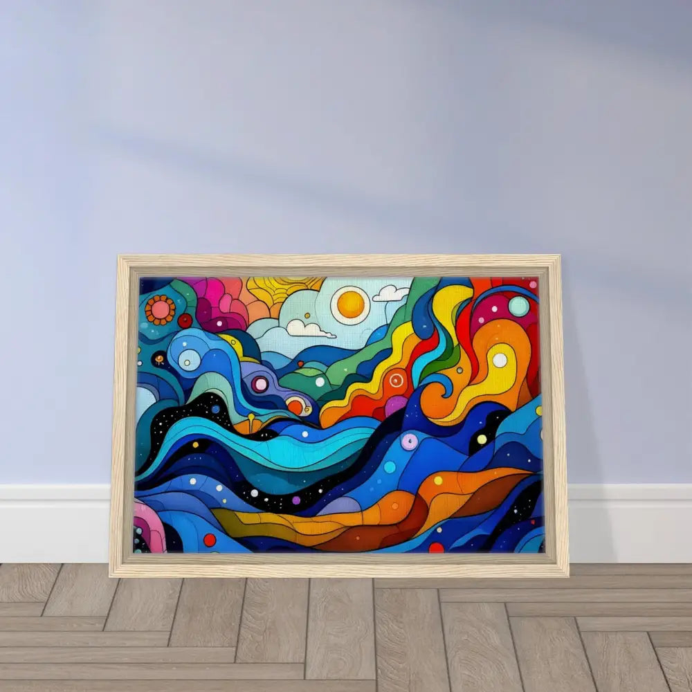 Framed colorful abstract artwork displayed in Framed Canvas Layered Spectrum Wall Art