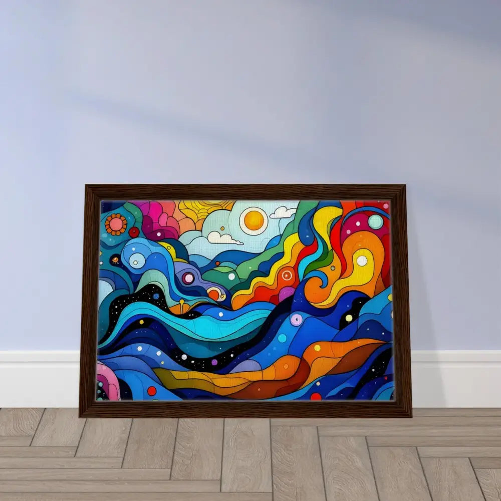 Colorful abstract layered spectrum framed canvas art for psychedelic wall decor