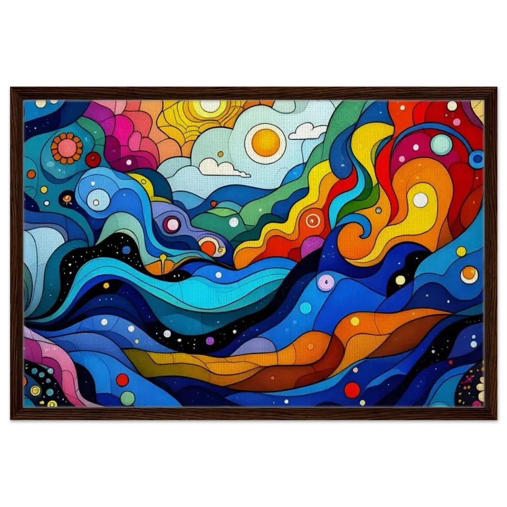 Colorful abstract layered spectrum framed canvas artwork for psychedelic wall decor