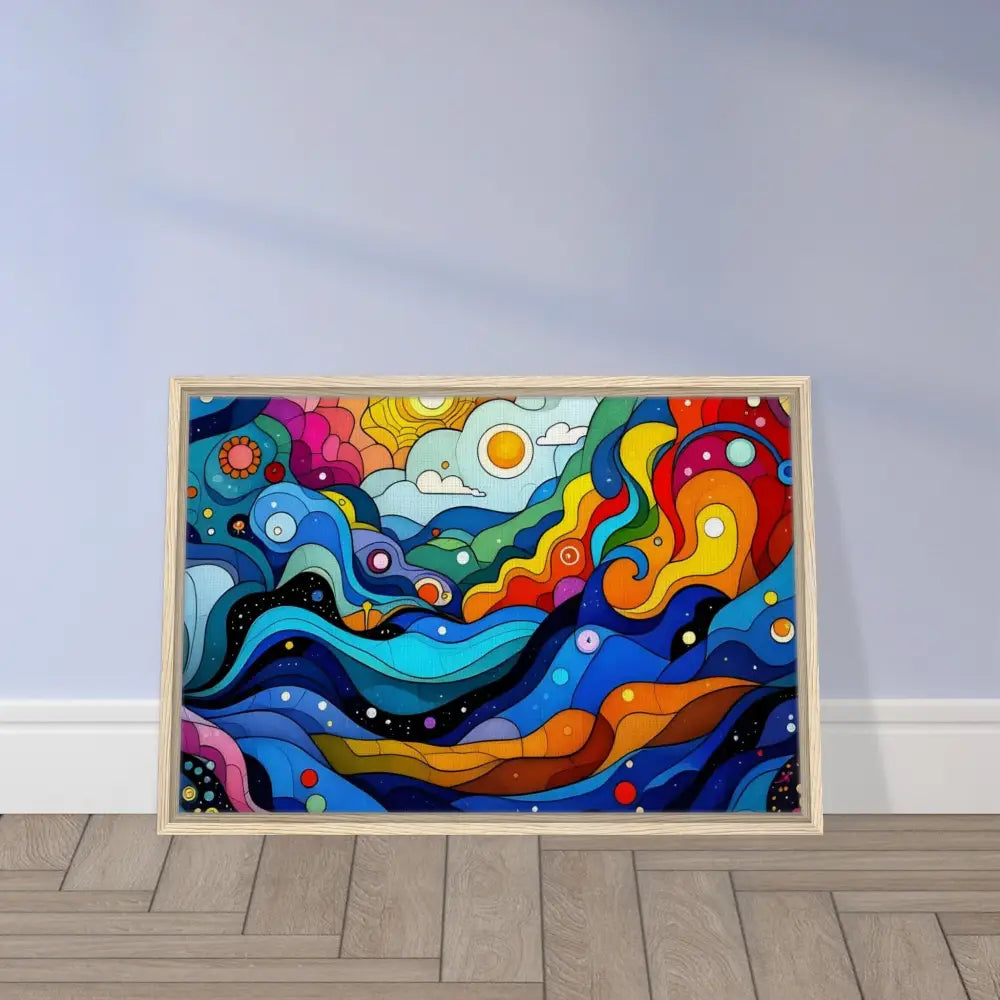 Framed colorful abstract art piece titled Layered Spectrum Wall Art on Canvas