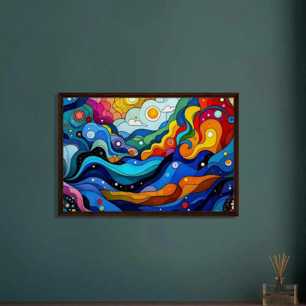 Colorful abstract framed artwork for layered spectrum psychedelic wall decor