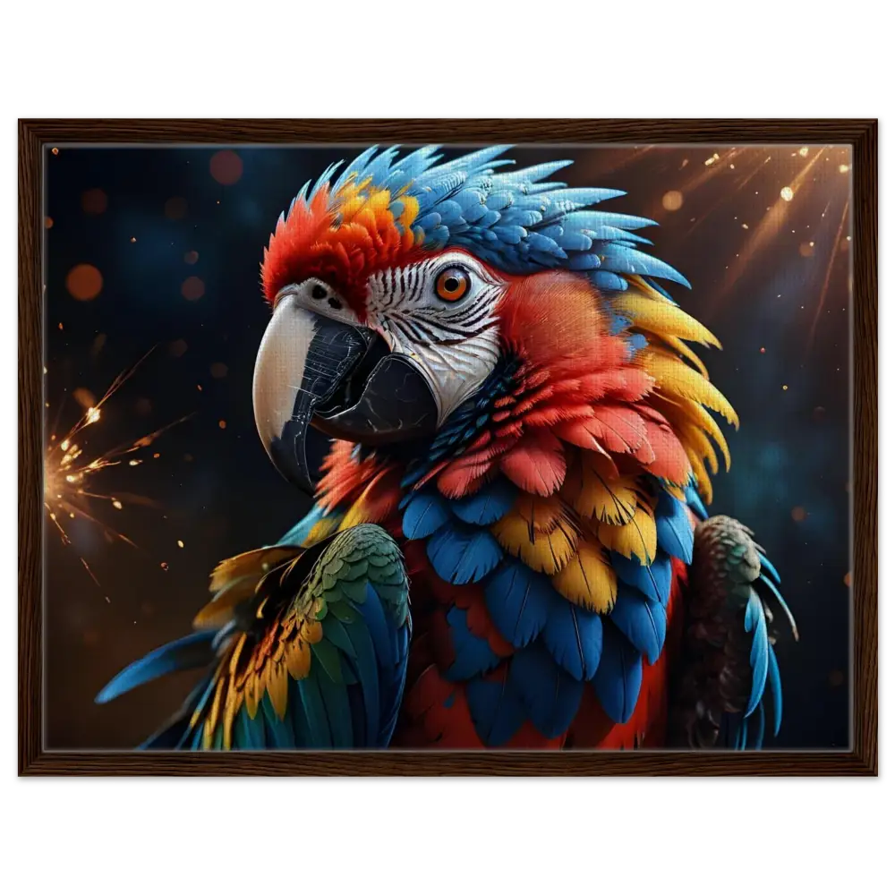 Colorful Macaw Parrot Portrait in a Framed Canvas for Surreal Nature Decor