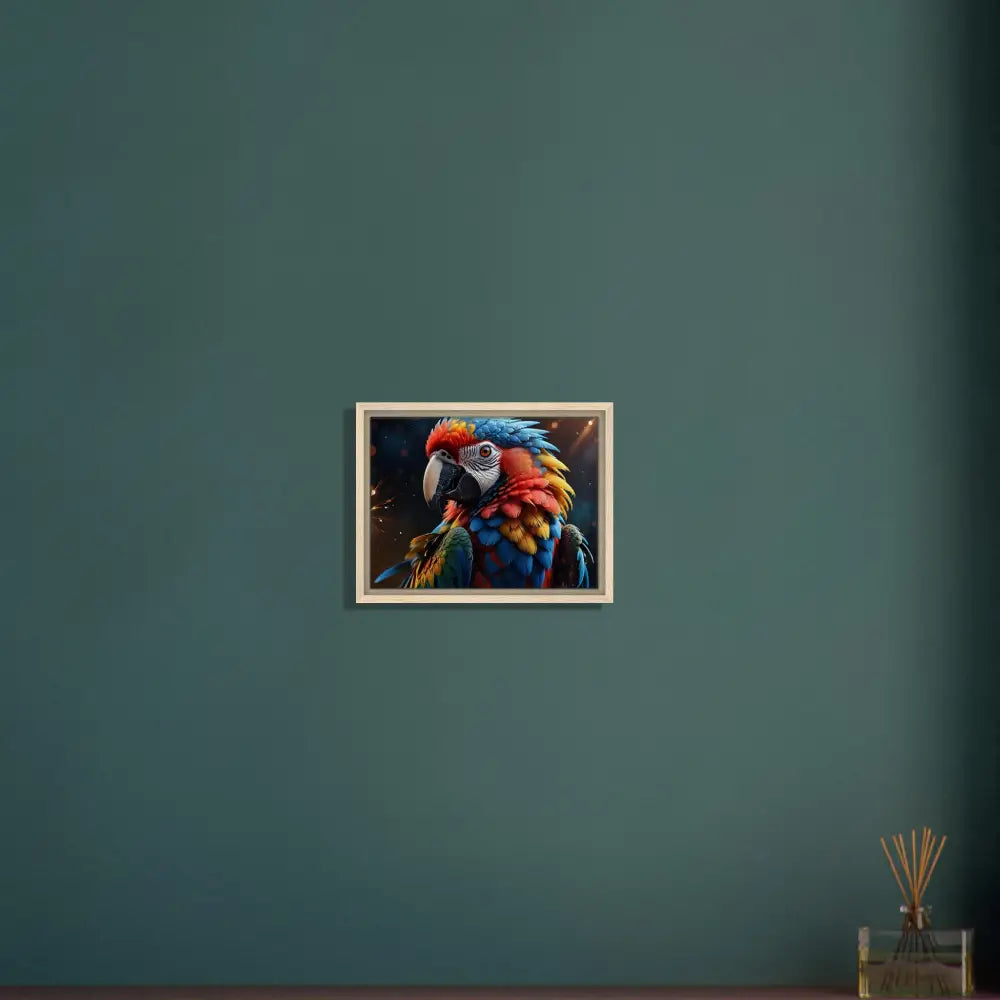 Framed Macaw Firelight portrait on canvas from PixiOnyx Surreal Nature Display