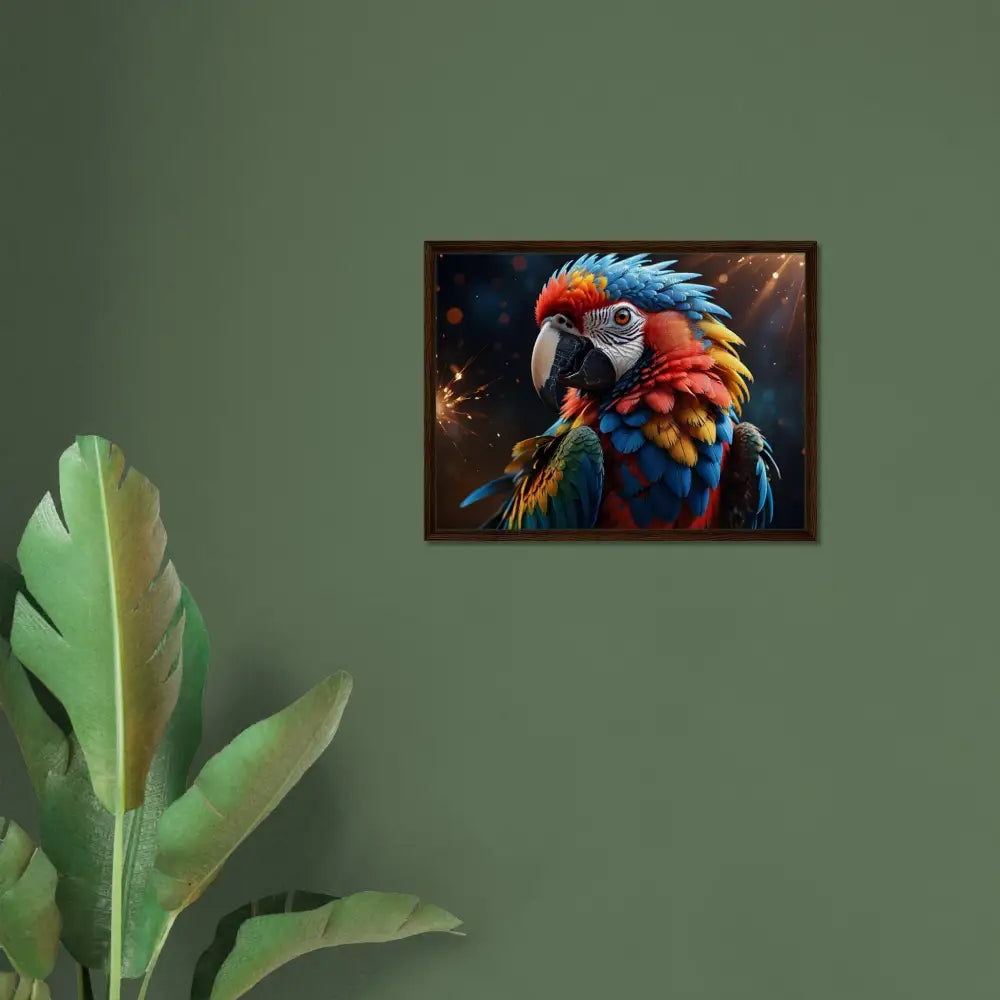 Framed Macaw Firelight portrait canvas wall art for surreal nature decor