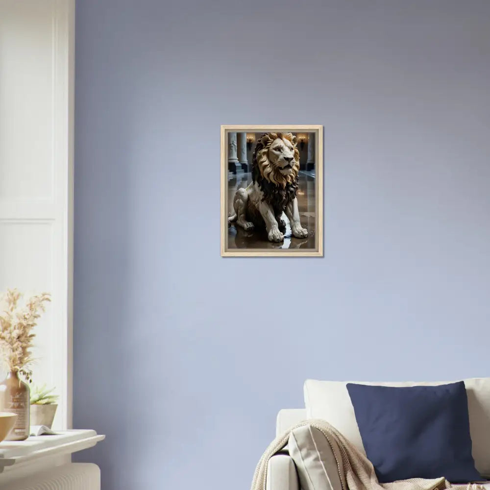 Framed Lion Portrait from PixiOnyx Regal Sculpture Series displayed in Marble Lion Canvas artwork