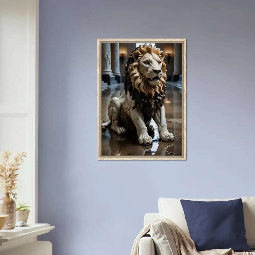 Framed marble lion sculpture art from PixiOnyx Regal Sculpture Series in Grand Hall