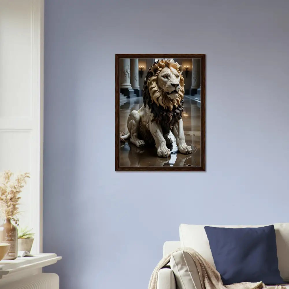 Framed Lion Statue Art from PixiOnyx Regal Sculpture Series in Grand Hall Canvas