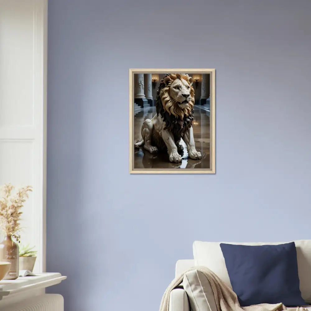 Framed Canvas Marble Lion Sculpture art from PixiOnyx Regal Sculpture Series