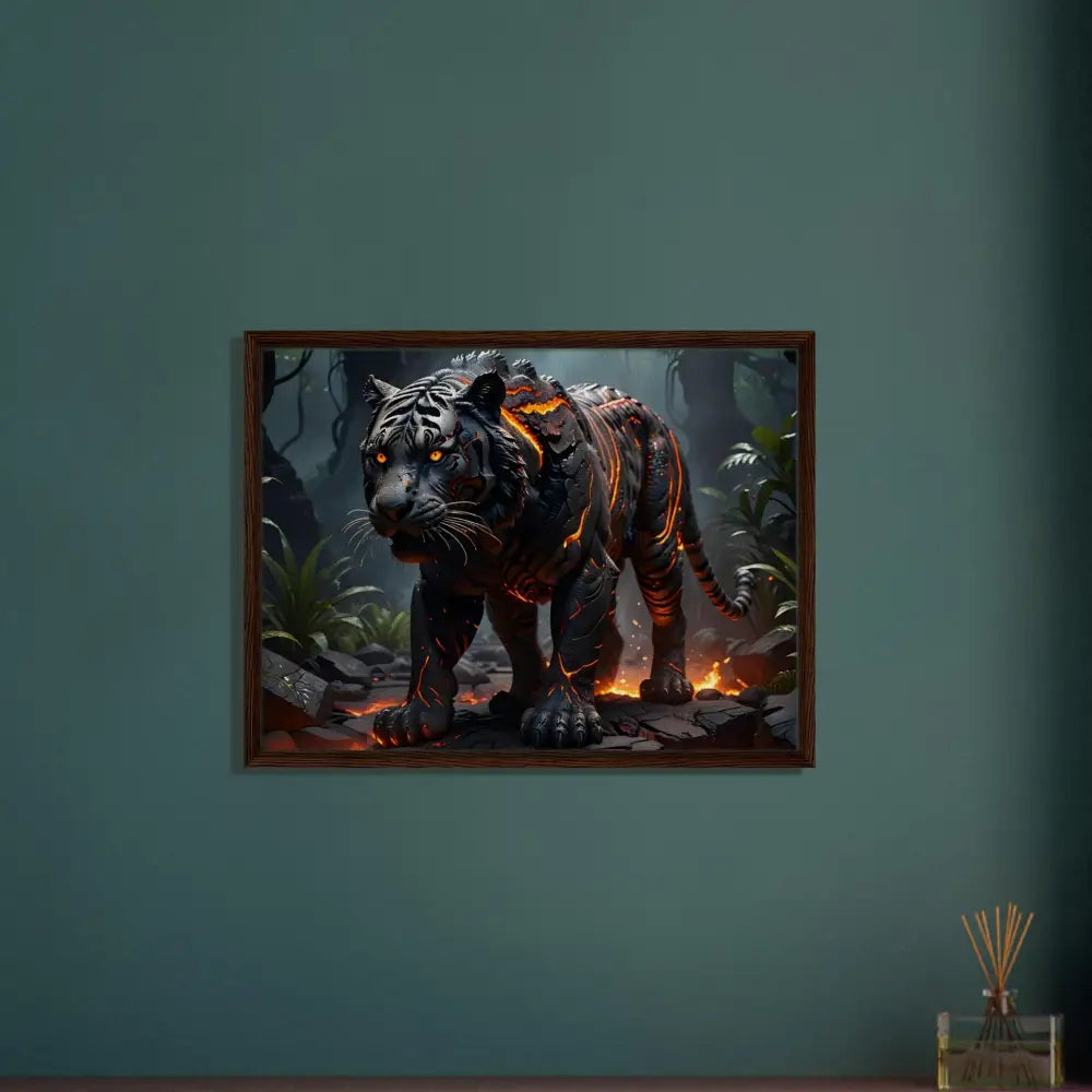 Framed Lava Tiger Artwork on PixiOnyx Molten Majesty Canvas from Nature Inspired Fantasy