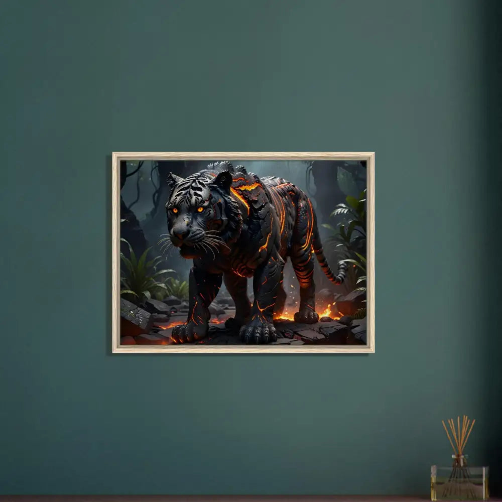 Framed Lava Tiger Artwork on Canvas in PixiOnyx Framed Fantasy Collection