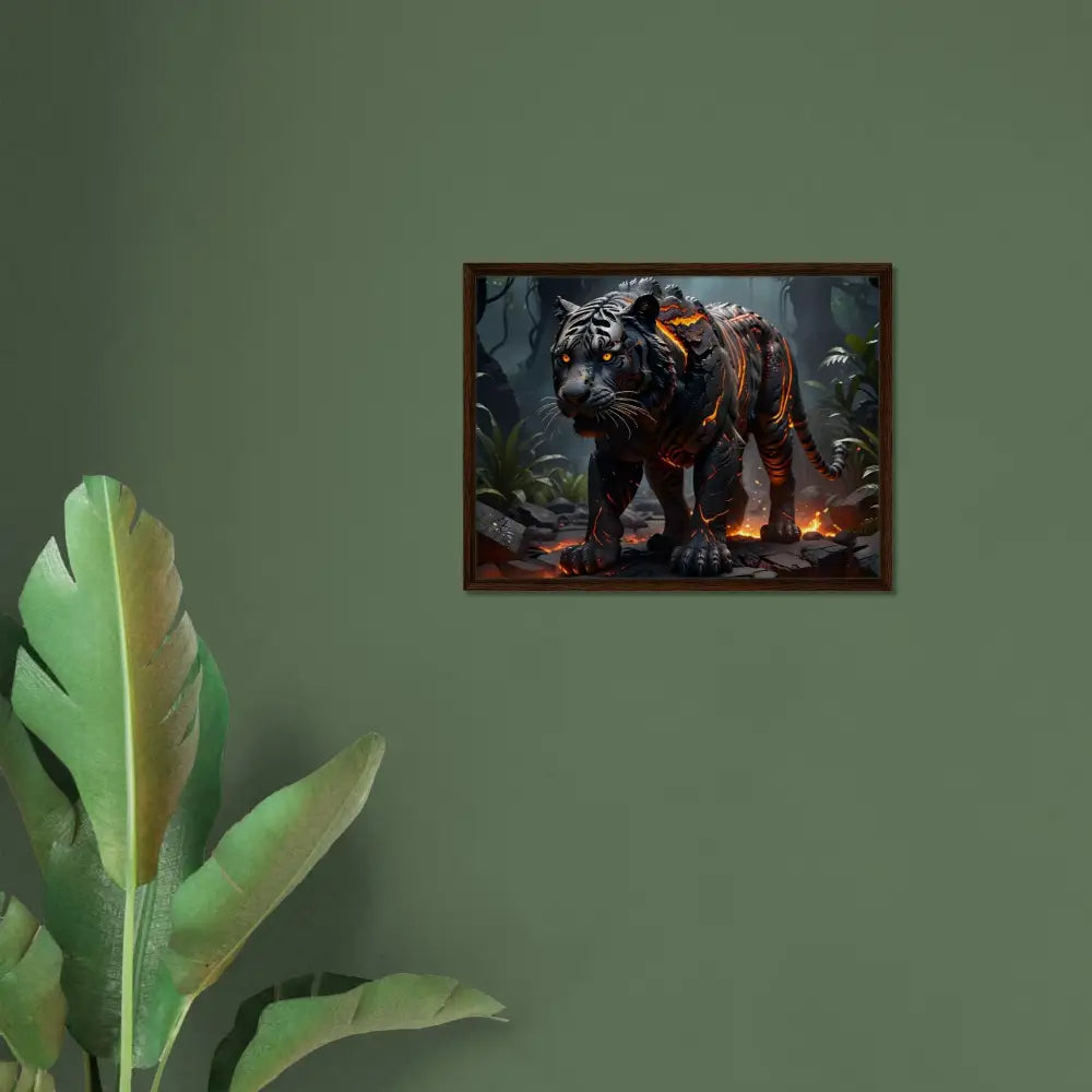 Framed lava tiger fantasy artwork on Canvas Molten Majesty from PixiOnyx Framed Nature