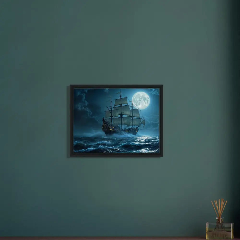 Framed ship painting artwork displayed on PixiOnyx Luxe Nightscape Edition canvas