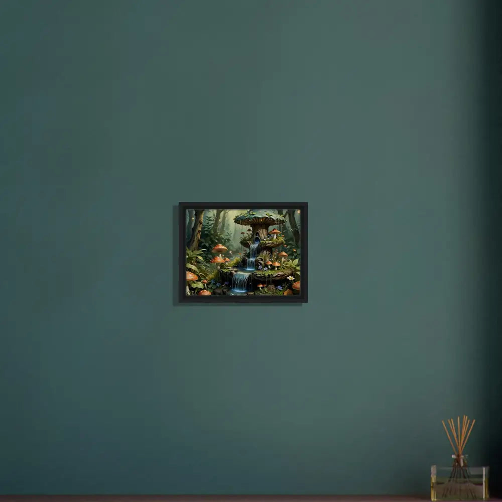 Framed fantasy forest artwork on canvas in PixiOnyx Mushroom Cascade Shrine statement piece