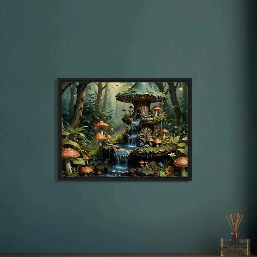 Framed Mushroom Waterfall Artwork from PixiOnyx Storybook Statement Piece