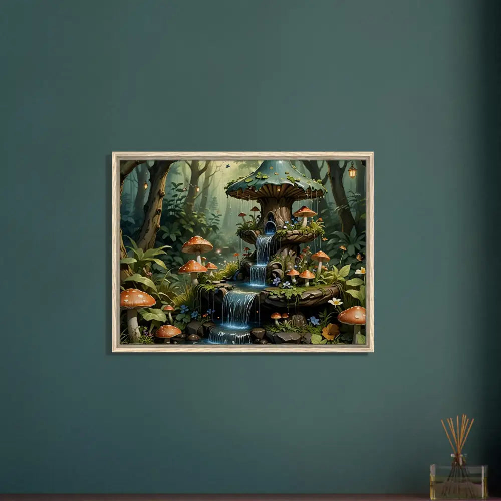 Framed Mushroom Waterfall Artwork on PixiOnyx Storybook Statement Piece Canvas