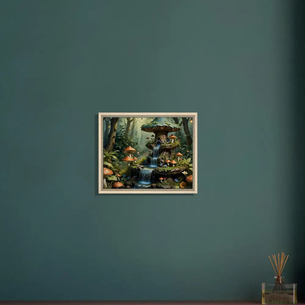 Framed Mushroom Waterfall Artwork on Canvas in PixiOnyx Storybook Statement Piece