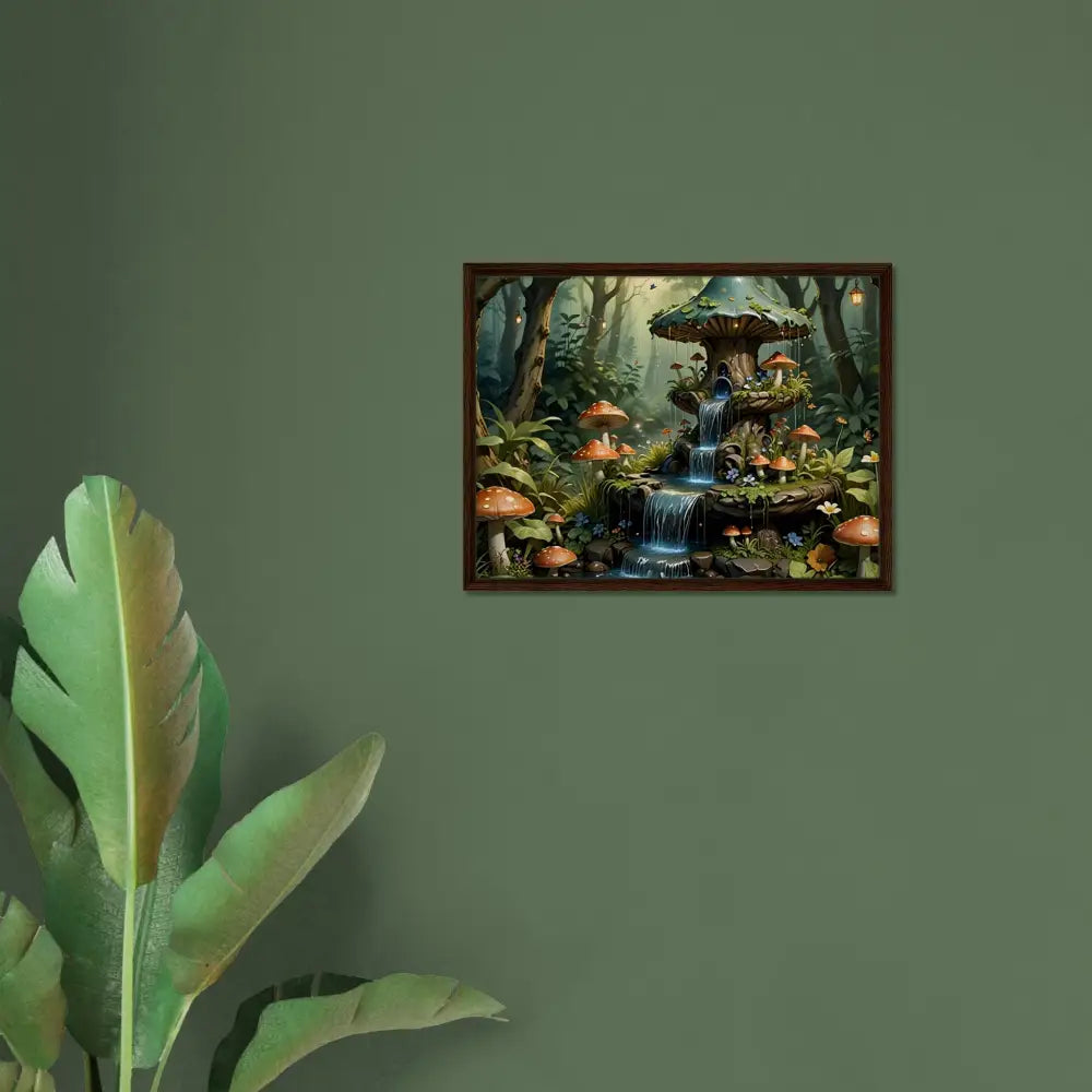 Framed mushroom waterfall artwork from PixiOnyx Storybook Statement Piece display