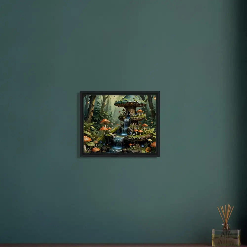 Framed Mushroom Waterfall Artwork on Canvas in PixiOnyx Storybook Statement Piece