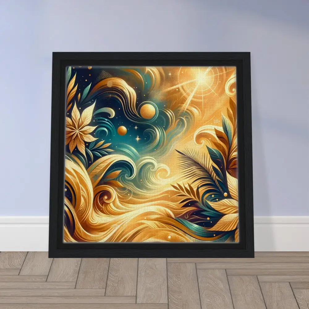 Framed abstract floral artwork on Canvas titled Nebula Bloom Cascade by PixiOnyx Luxe Vision Frame