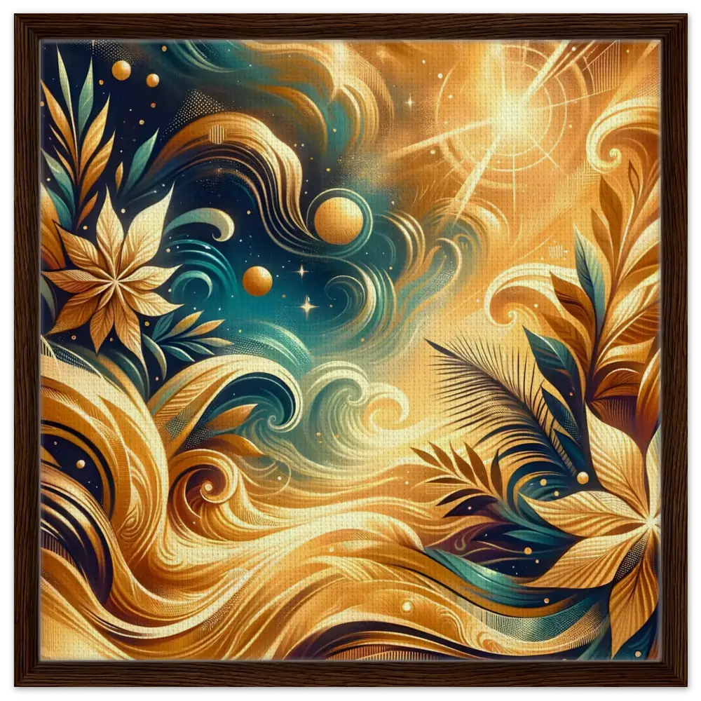Abstract floral and celestial artwork on Framed Canvas Nebula Bloom Cascade by PixiOnyx