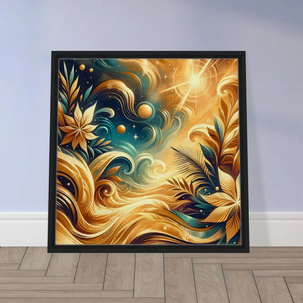 Framed abstract floral artwork in Nebula Bloom Cascade on PixiOnyx Luxe Vision Frame