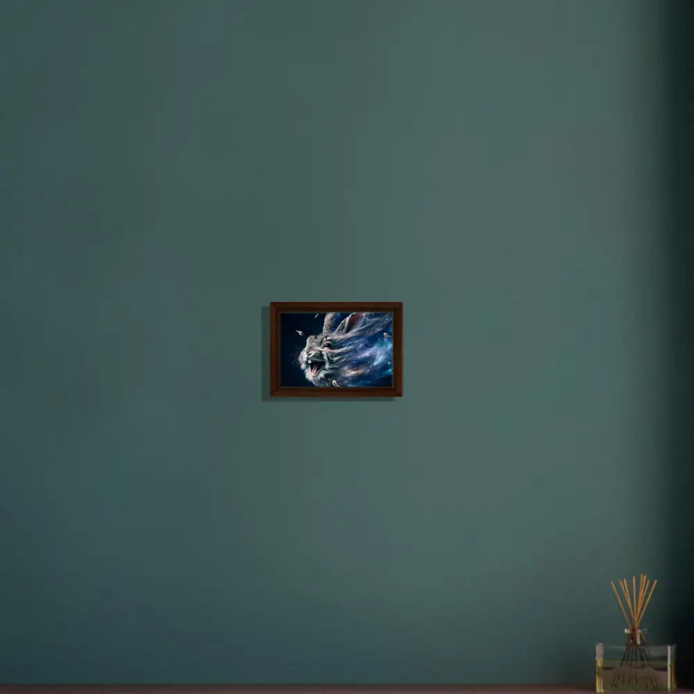 Framed fantasy artwork titled Nebula Howl by Psycho Cottontail Quartet in PixiOnyx Interstellar Float Frame