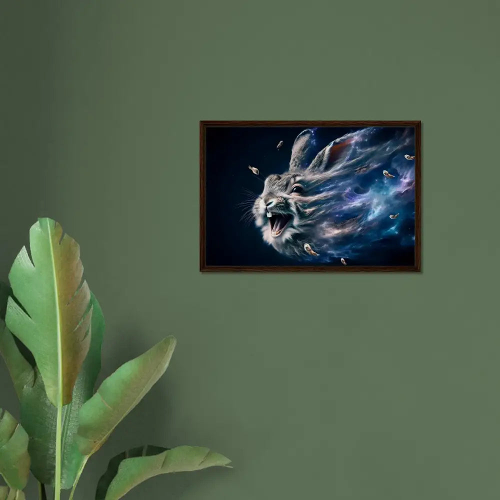 Framed cosmic rabbit artwork from PixiOnyx Interstellar Float Frame collection