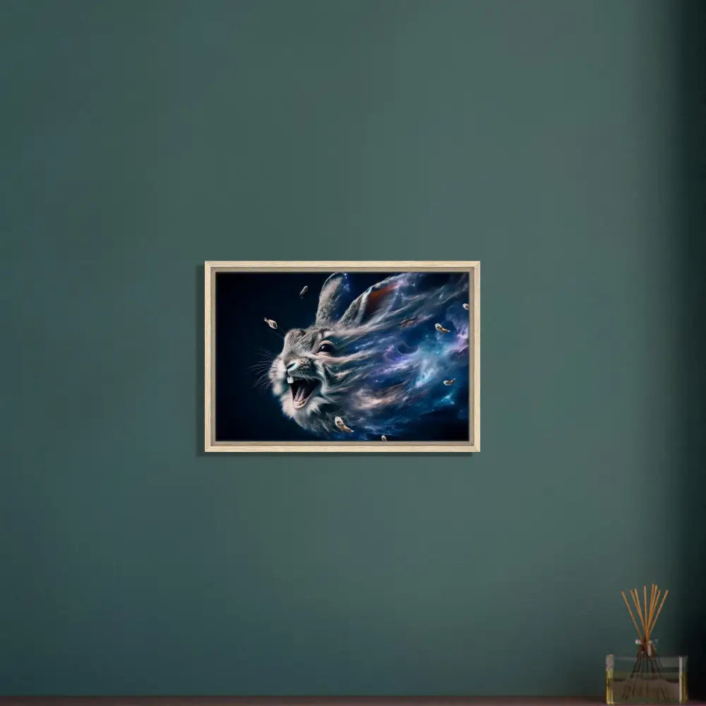 Framed Rabbit Galaxy Artwork in Interstellar Float Frame for Nebula Howl Pyramid Collection
