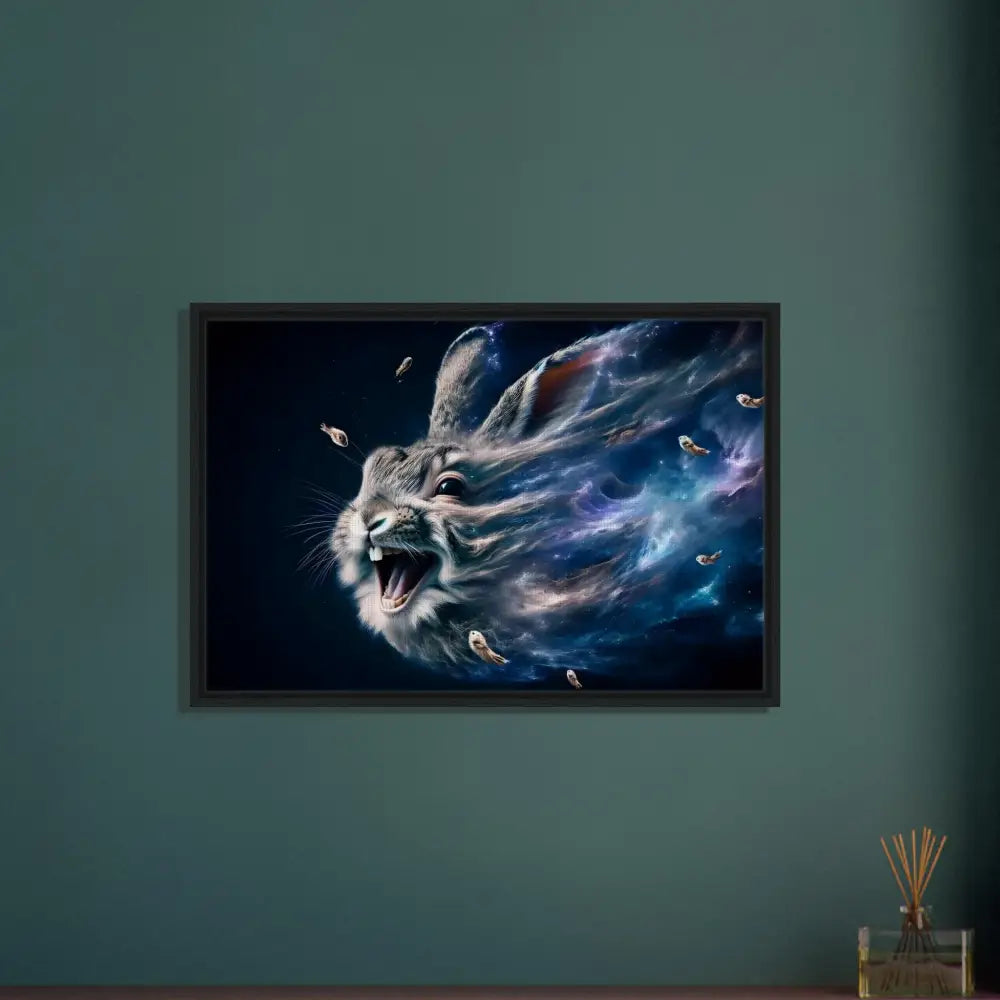 Framed cosmic rabbit artwork from PixiOnyx Nebula Howl Psychedelic Cottontail Quartet collection
