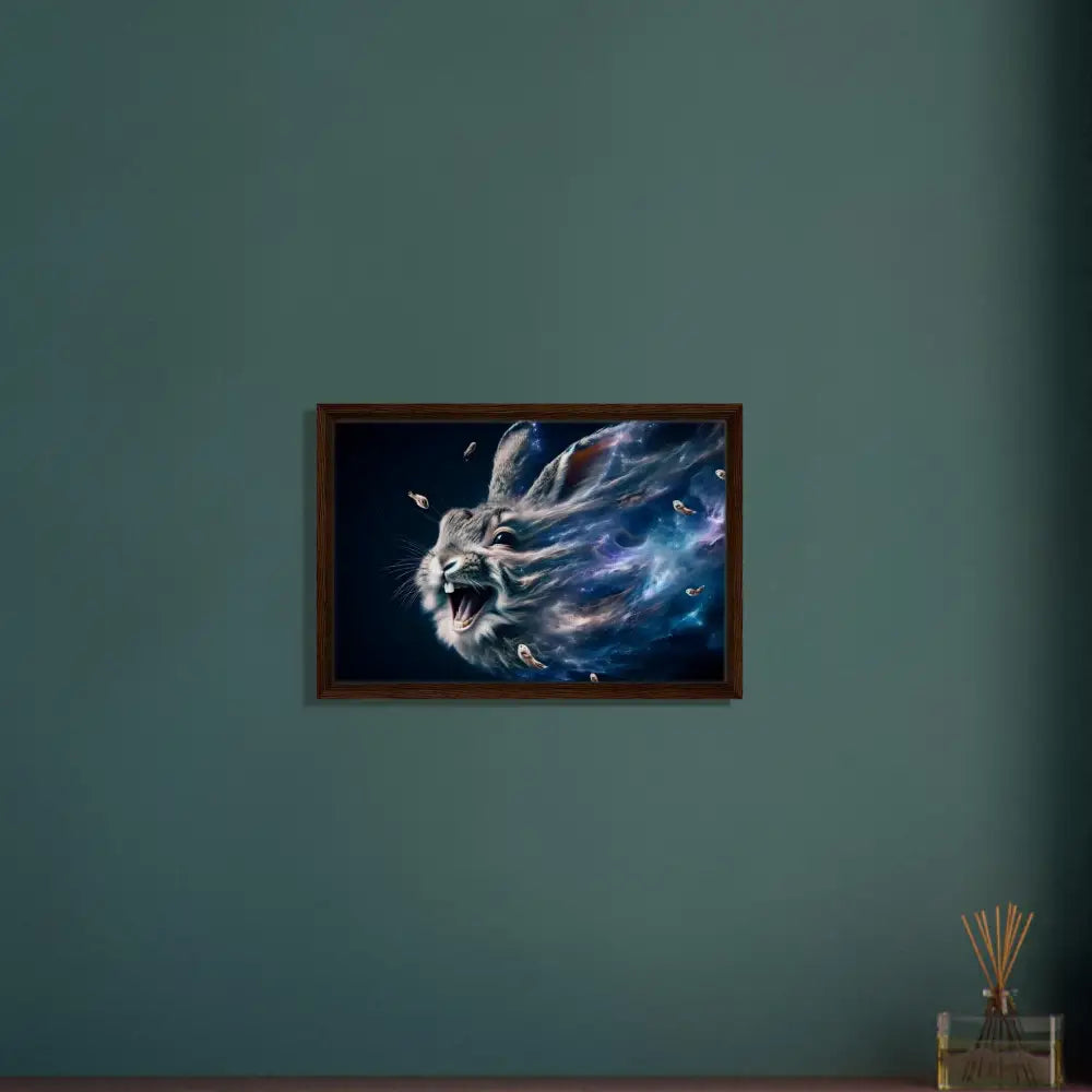 Framed cosmic rabbit artwork from PixiOnyx Nebula Howl Psycho Cottontail Quartet collection