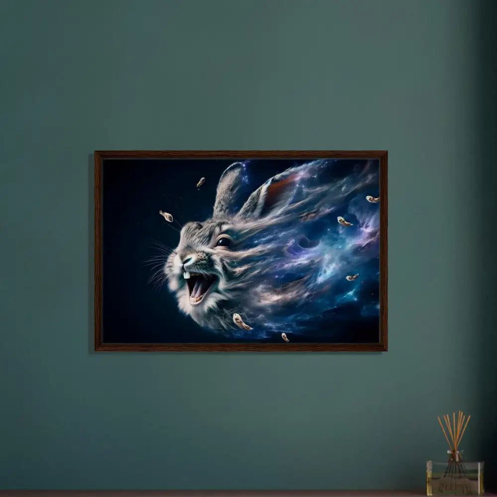 Framed Cosmic Rabbit Artwork on Canvas in Interstellar Float Frame at PixiOnyx