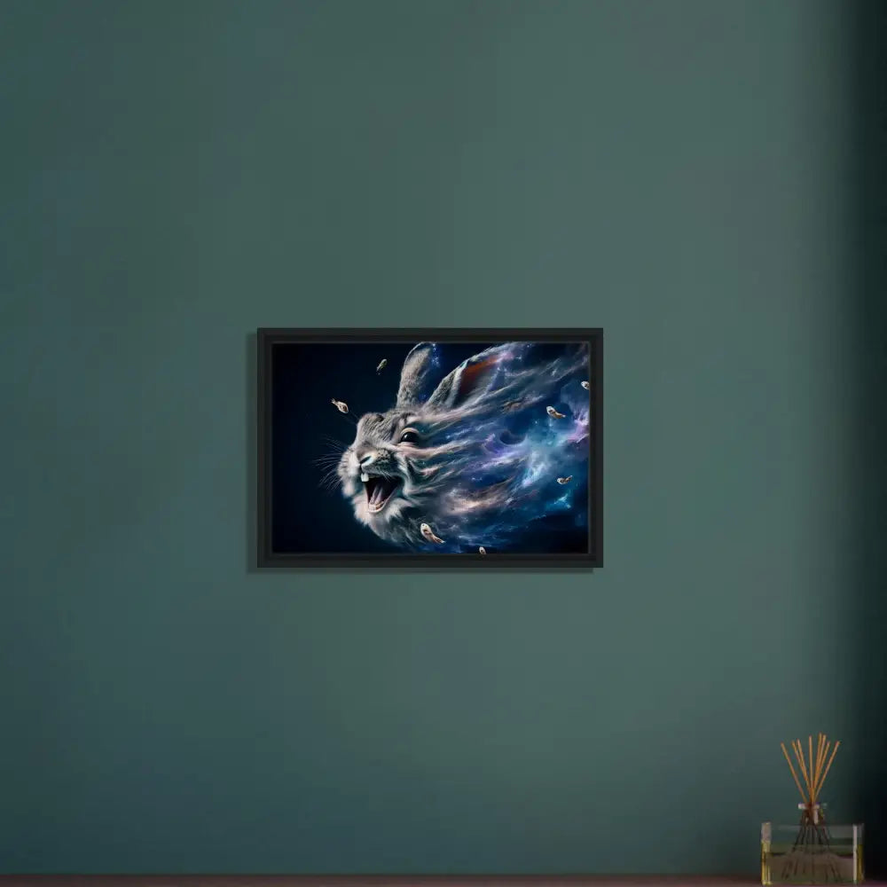 Framed cosmic rabbit artwork displayed in PixiOnyx Interstellar Float Frame