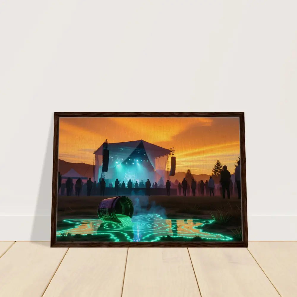 Framed concert scene art displayed on PixiOnyx Dreamworld Canvas Neon Spill Festival