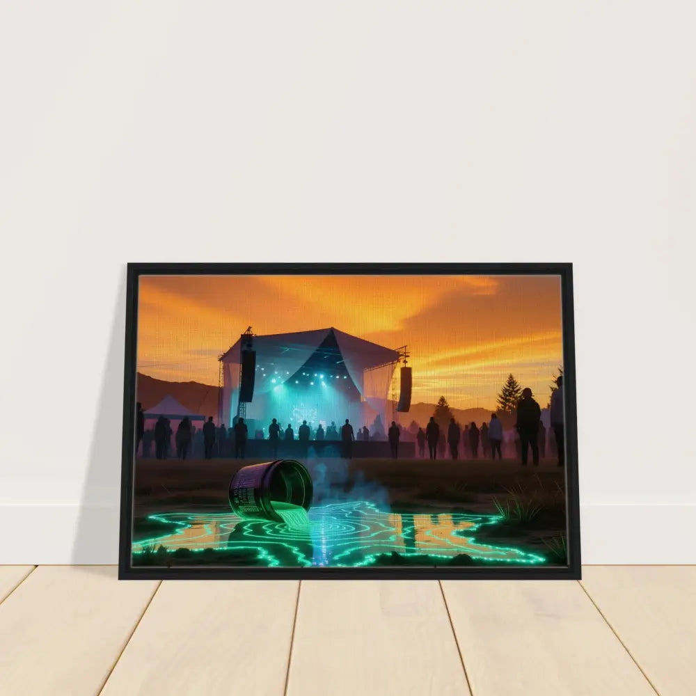 Framed Canvas Neon Spill Festival displaying spilled neon liquid artwork