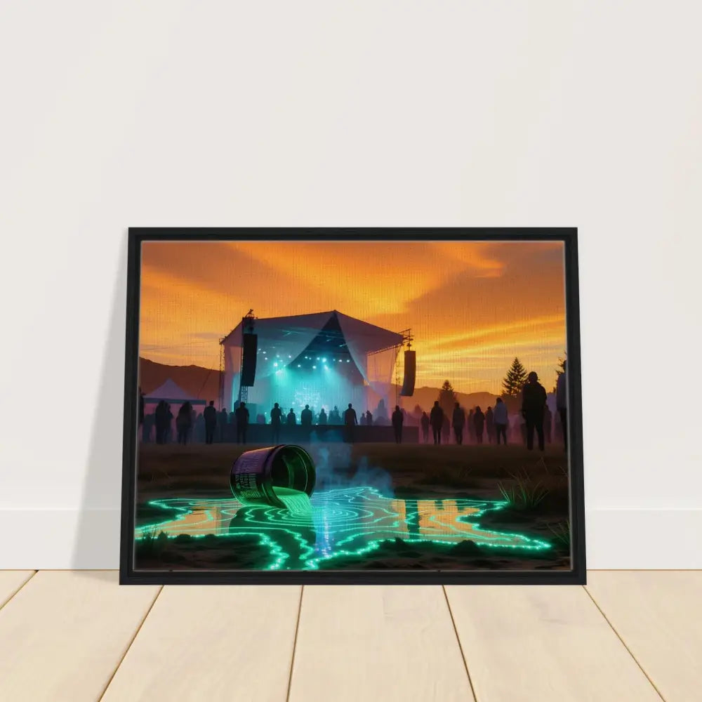 Framed Canvas Neon Spill Festival with colorful spilled paint artwork display