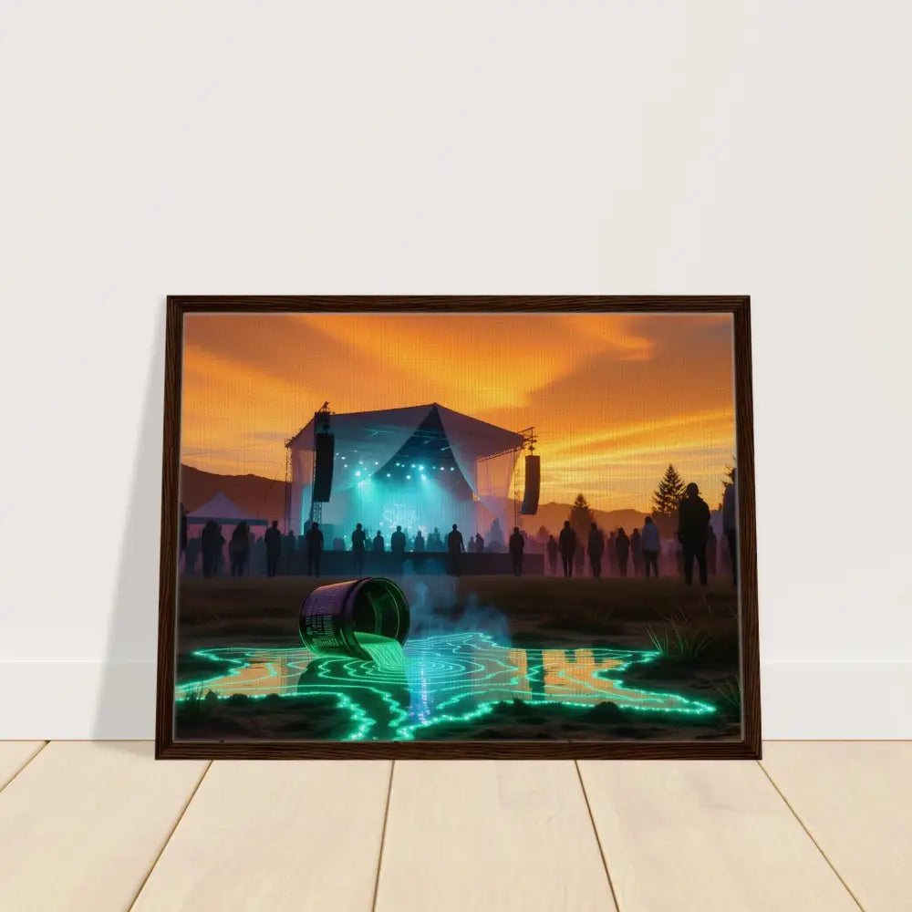 Framed concert scene painting displayed on PixiOnyx Dreamworld Display Neon Spill Festival