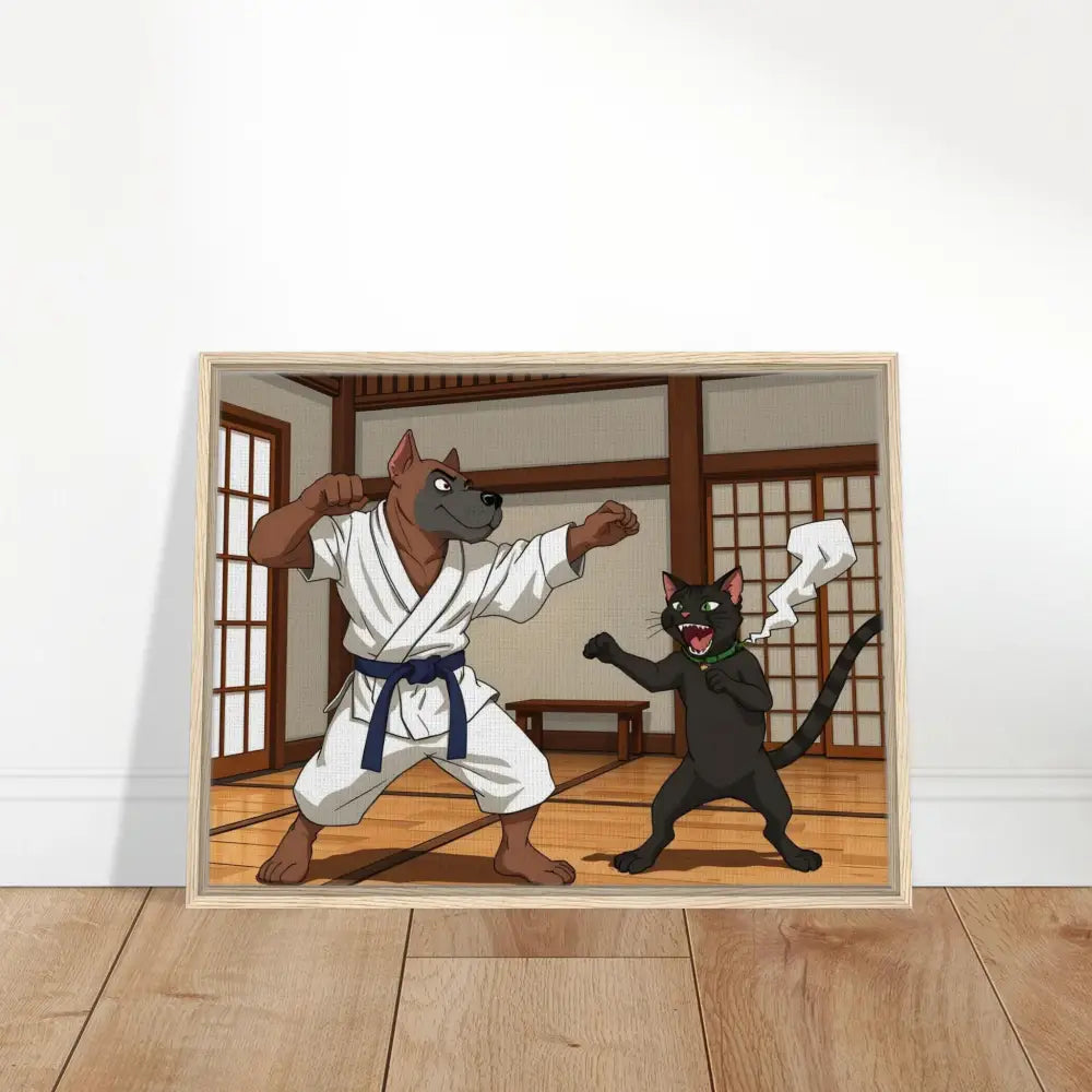 Framed cartoon of Dog and Cat in Karate uniforms for Paws of Fury Canvas art
