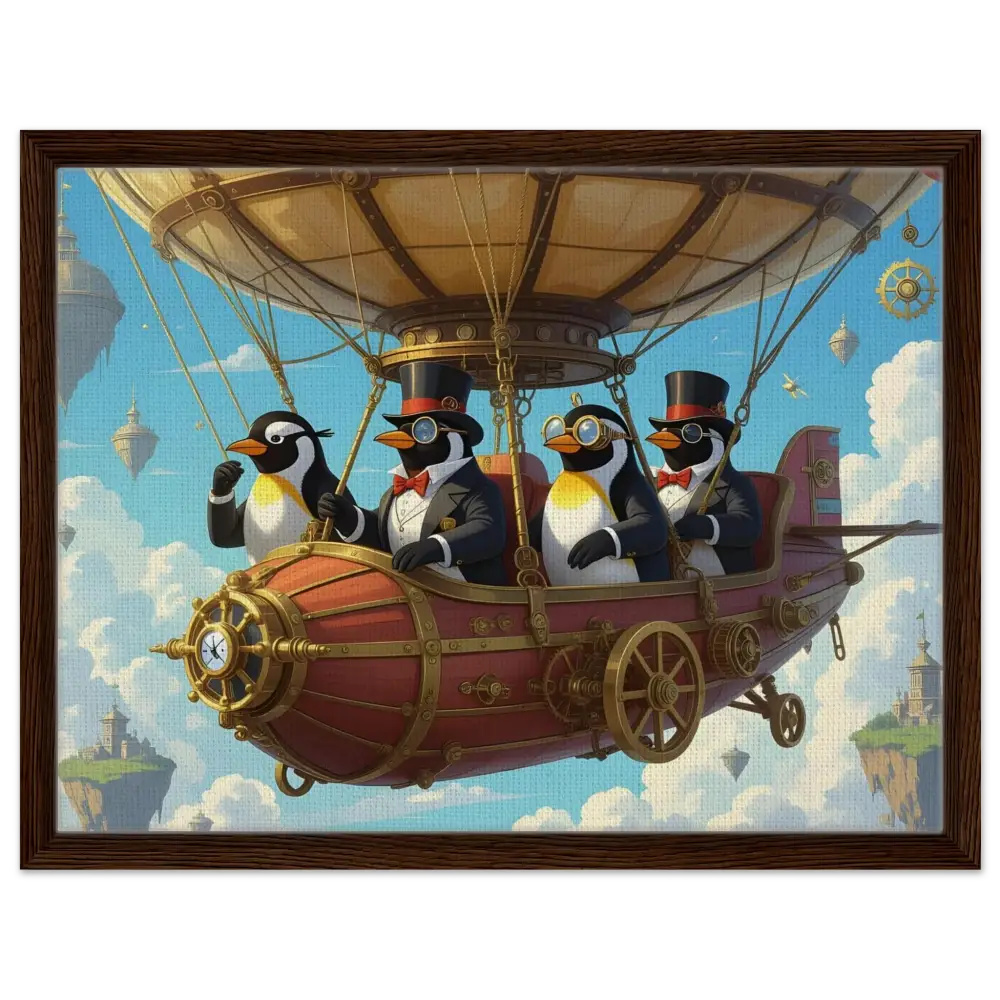 Steampunk Penguin Airship Adventure Canvas Wall Art for Penguin Zeppelin Society Display