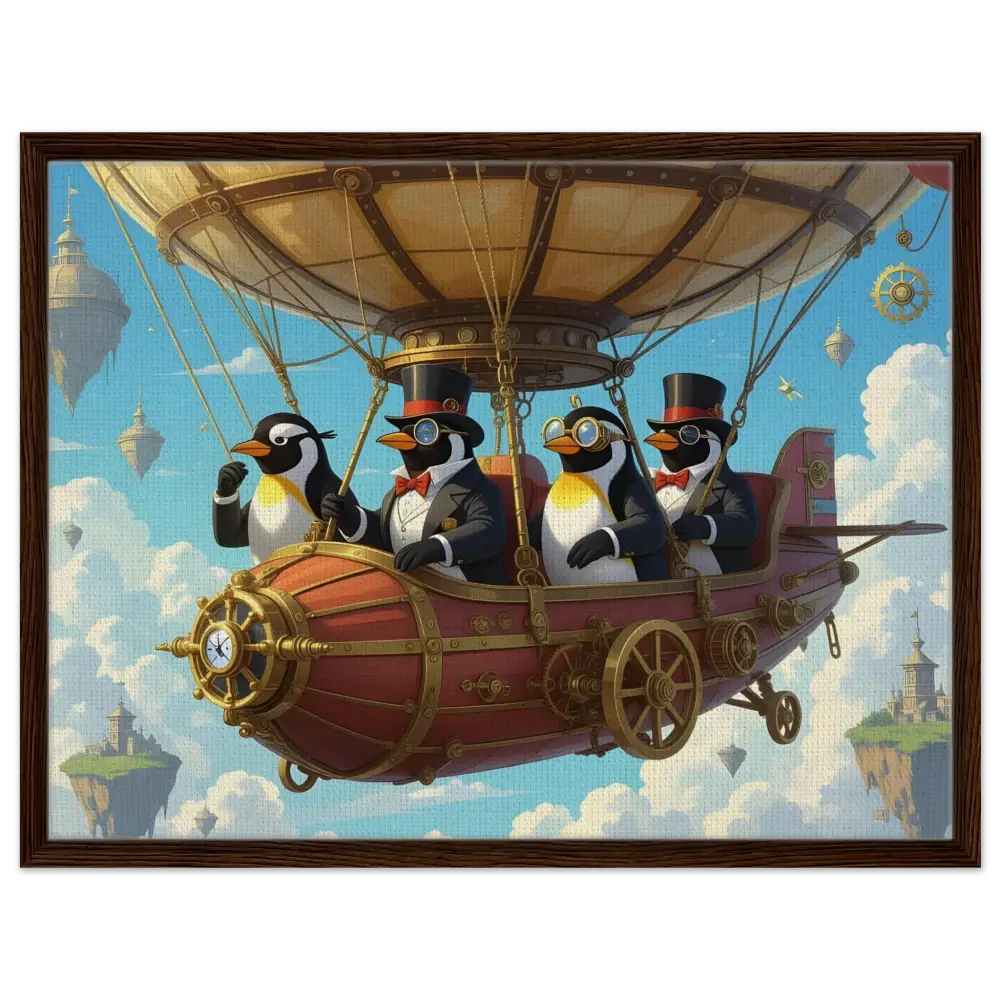 Steampunk Penguin Airship Adventure Canvas Wall Art for Penguin Zeppelin Society Display