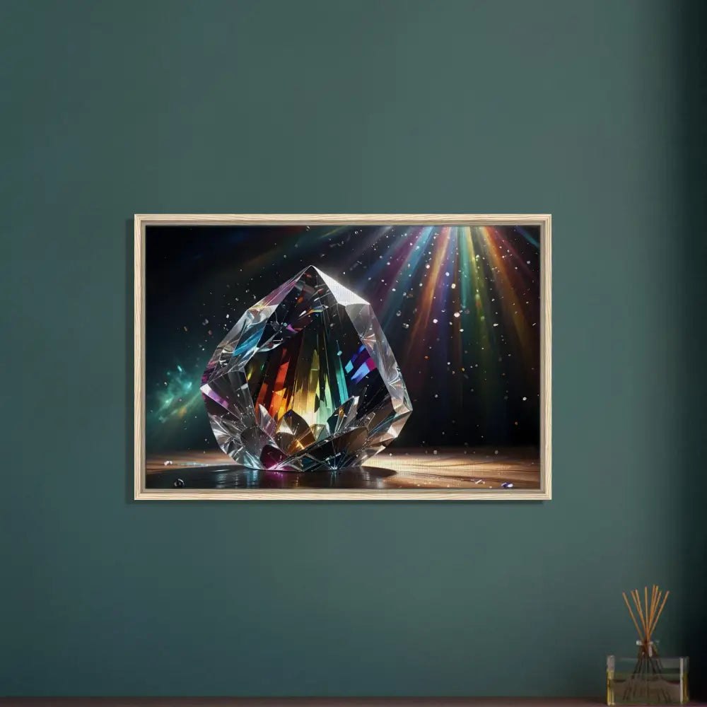 Framed rainbow crystal artwork on PixiOnyx Luminous Luxe Canvas displaying prismatic colors