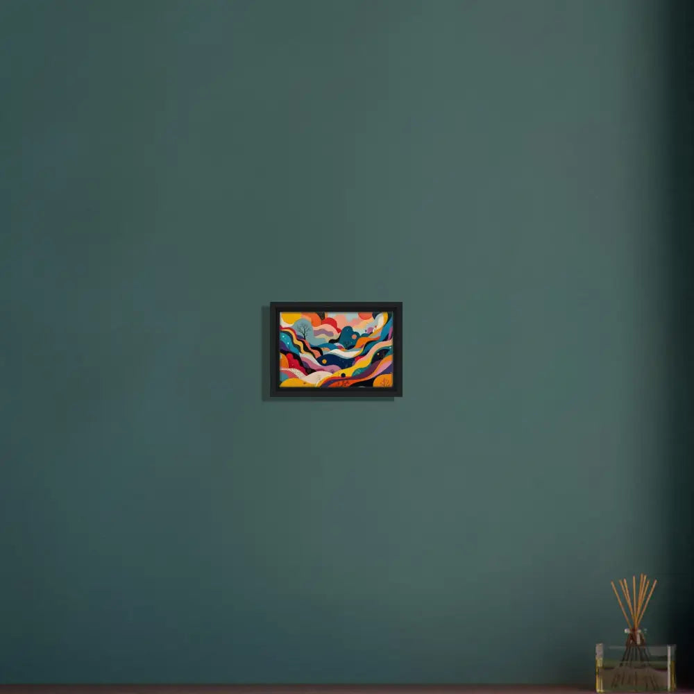 Framed abstract painting showcasing Psychedelic Landscape Flowstate wall art on PixiOnyx Canvas