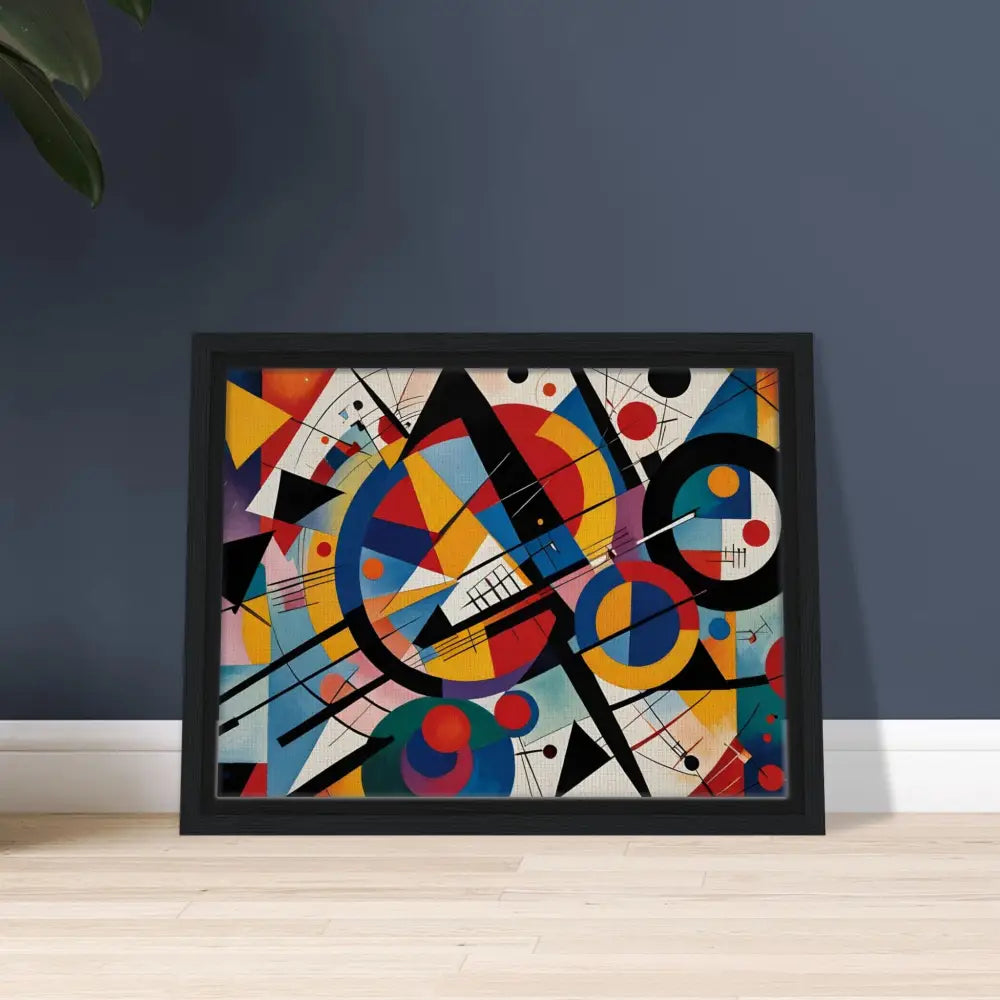 Framed abstract geometric art displayed on PixiOnyx Framed Canvas Rhythmic Geometry