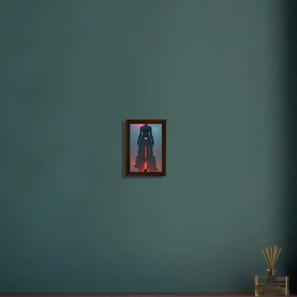 Futuristic figure artwork in a frame for PixiOnyx Techno-Myth Showcase Canvas art