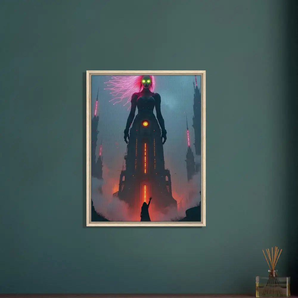 Framed fantasy art displayed on a canvas for Sci-fi Fairytale PixiOnyx Techno-Myth Showcase