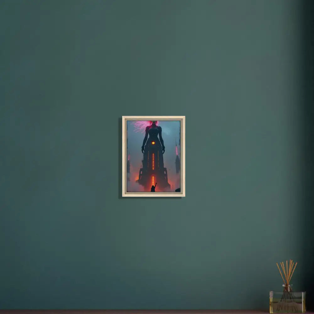 Framed futuristic figure art displayed in Sci-fi Fairytale PixiOnyx Techno-Myth showcase