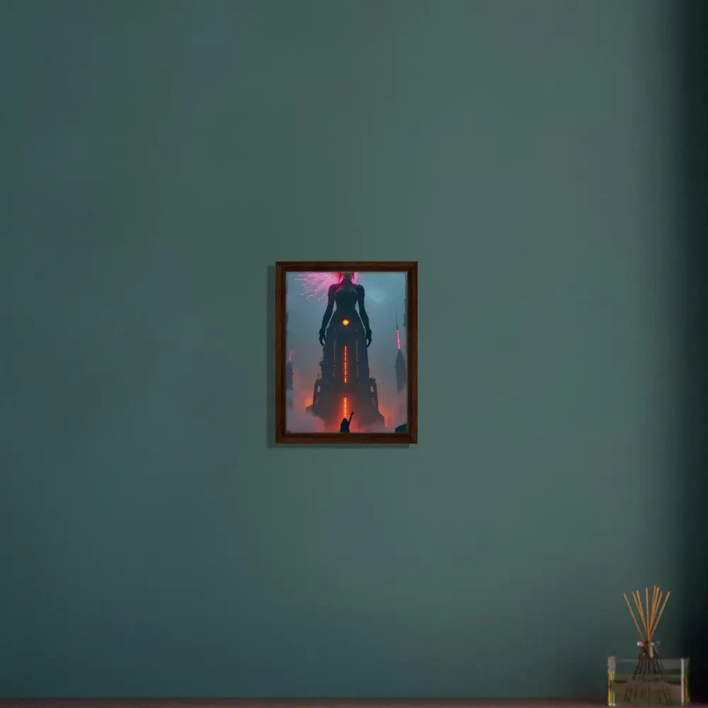 Framed futuristic sci-fi figure artwork on canvas in PixiOnyx Techno-Myth Showcase