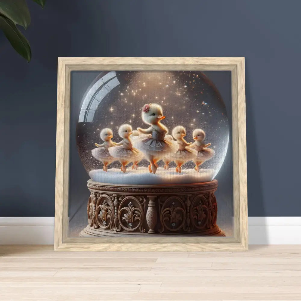 Framed snow globe featuring duckling ballerinas from PixiOnyx Whimsical Winter Print