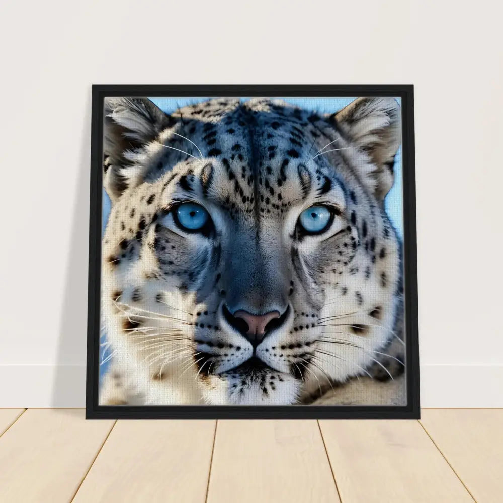 Framed Snow Leopard Portrait Canvas displayed in PixiOnyx Precision Predator Display
