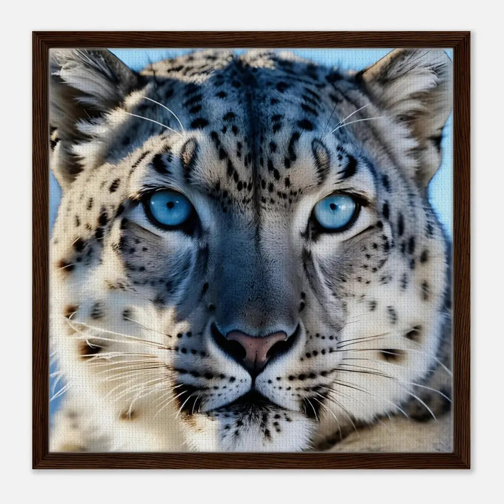 Framed snow leopard portrait displayed in PixiOnyx Precision Predator Canvas