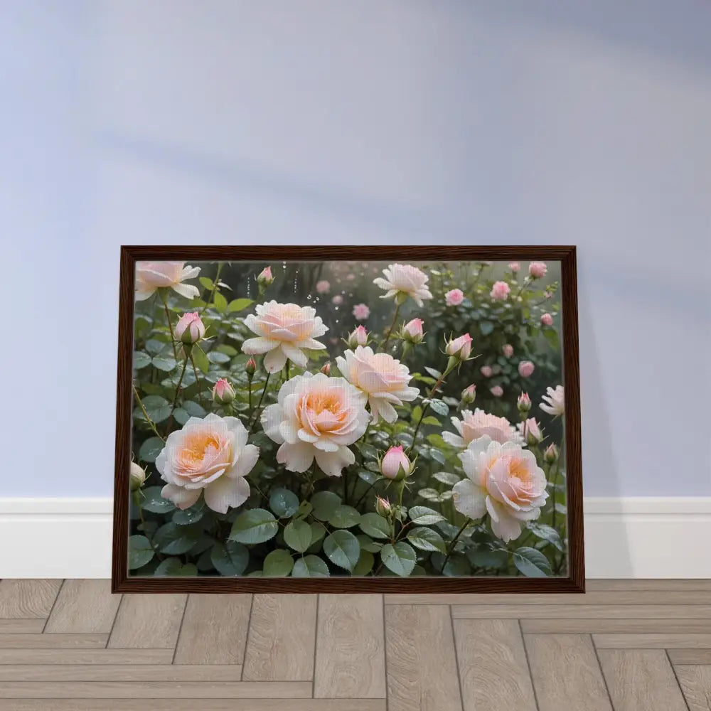 Framed floral print from PixiOnyx Botanical Dreamscape Canvas Soft Petal Symphony